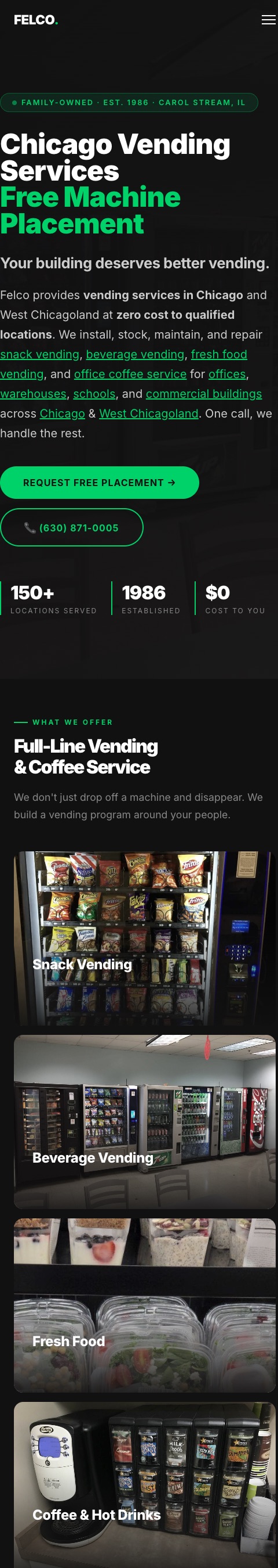 Felco Vending live site, full mobile page capture
